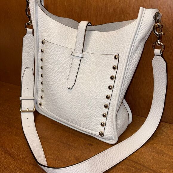 Rebecca Minkoff 2016 White Pebbled Leather Feed Bag Crossbody with Silver Studs - Picture 6 of 15